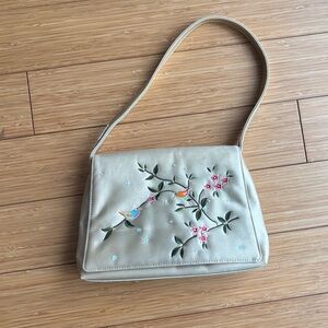 Vintage Y2K Guess satin beige bird floral embroidered shoulder bag